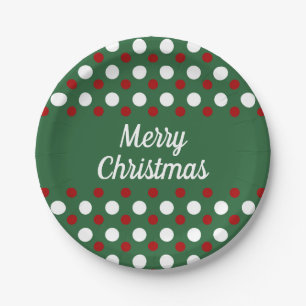 Merry Christmas Holiday Cute Green Polka Dots Paper Plate