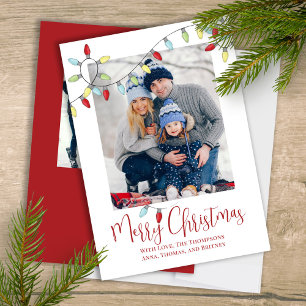 Merry Christmas Holiday Cute String Lights 2 Photo Card