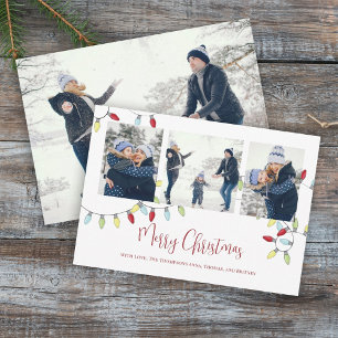 Merry Christmas Holiday Cute String Lights 4 Photo Card