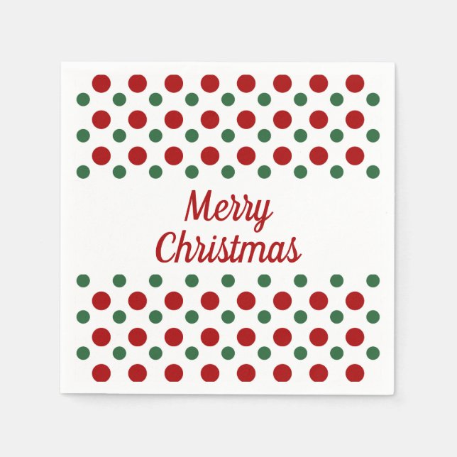 Merry Christmas Holiday Cute White Red Polka Dots Napkin (Front)