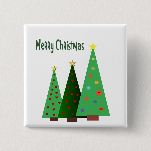 Merry Christmas. Holiday decorated trees 15 Cm Square Badge (Front)