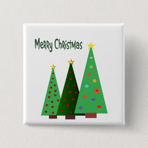 Merry Christmas. Holiday decorated trees 15 Cm Square Badge