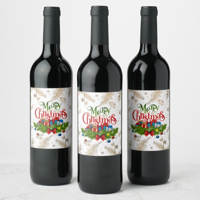 Merry Christmas, holiday design, Wine Label (Bottles)