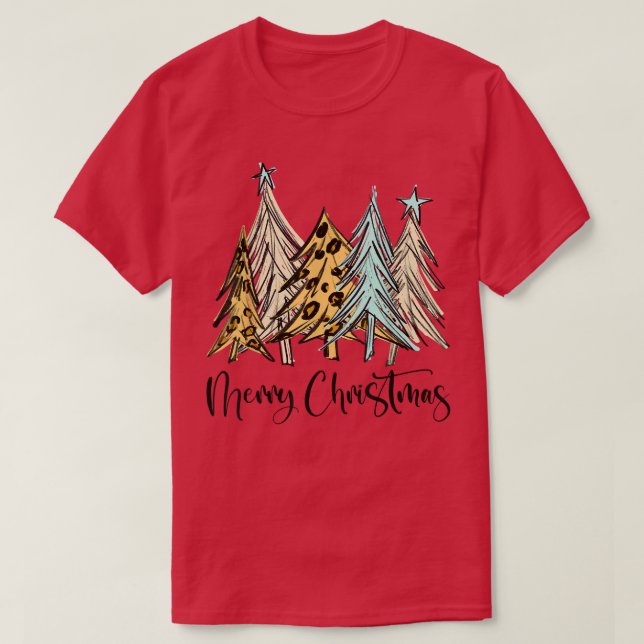 Merry Christmas, Holiday Design Woman Leopard Chri T-Shirt (Design Front)
