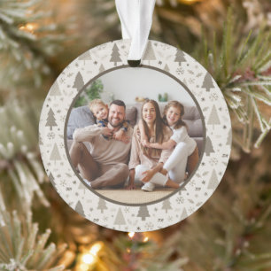 Merry Christmas Holiday Family Photo Beige Ornament