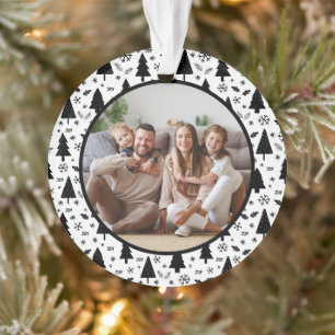Merry Christmas Holiday Family Photo Black White Ornament