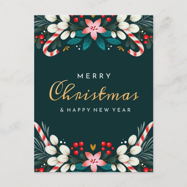 MERRY CHRISTMAS | Holiday Floral Postcard (Front)