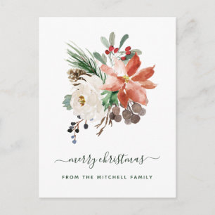 Merry Christmas   Holiday Floral Postcard