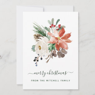Merry Christmas   Holiday Floral with Photo Back Card