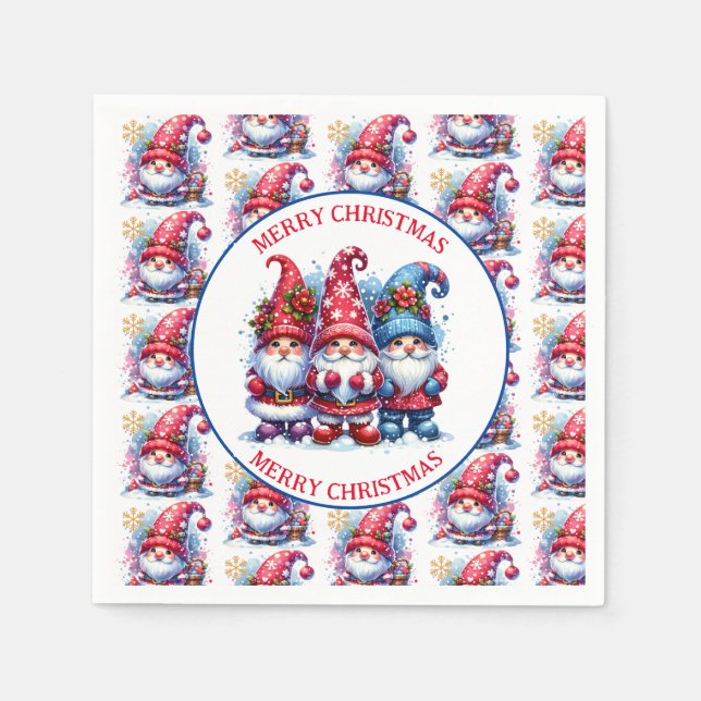 Merry Christmas Holiday Gnomes Napkin (Front)