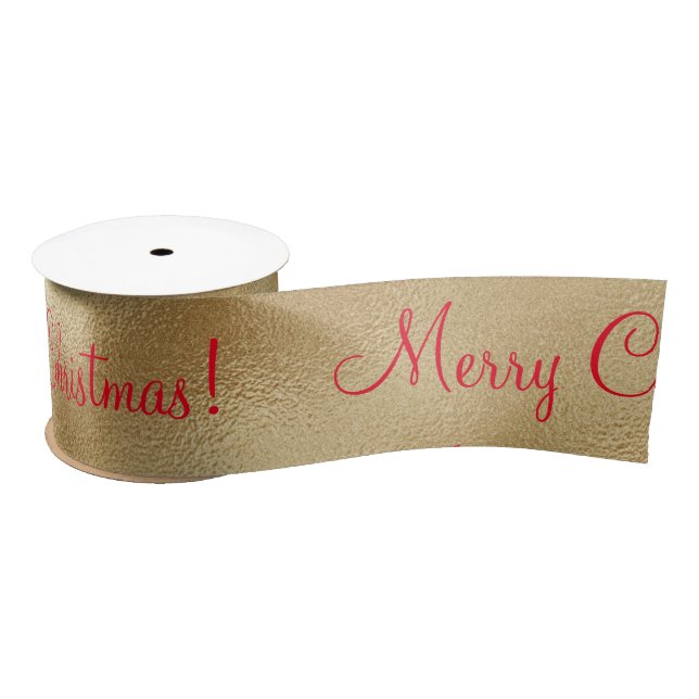 Merry Christmas Holiday Gold Red Gift Satin Ribbon (Spool)