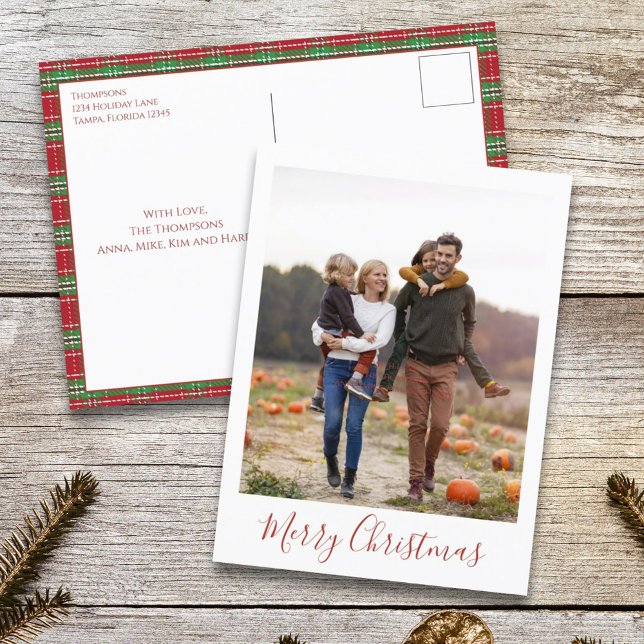 Merry Christmas Holiday Green Red Country Plaid Postcard (Creator Uploaded)