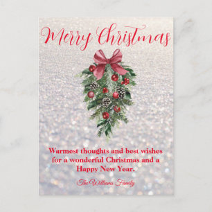 merry christmas holiday greenery deco white snowy  postcard