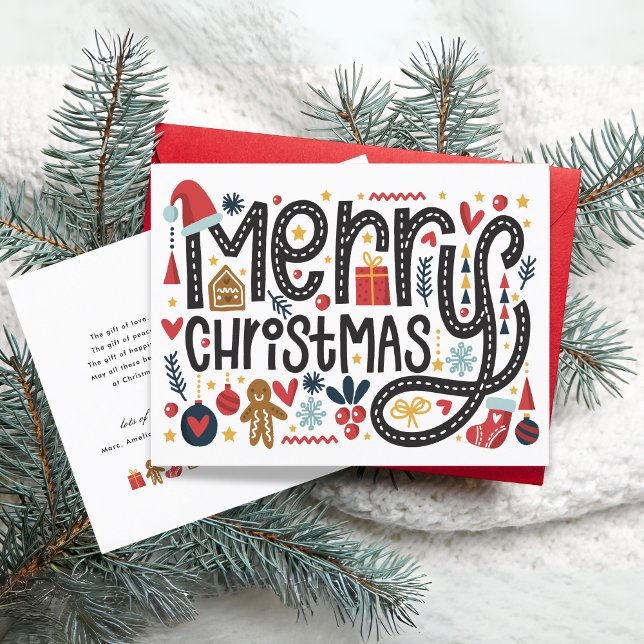 Merry Christmas | Holiday Greetings Postcard (Beautiful Merry Christmas Lettering with many decorations)