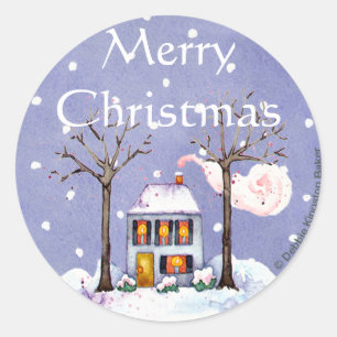 Merry Christmas holiday home Classic Round Sticker