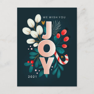 MERRY CHRISTMAS Holiday Joy Floral Postcard