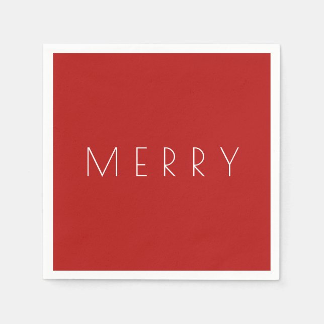 Merry Christmas Holiday Minimal Red White Napkin (Front)