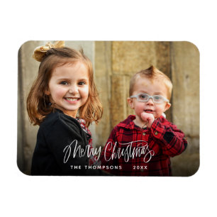 Merry Christmas Holiday Modern Photo Script Magnet