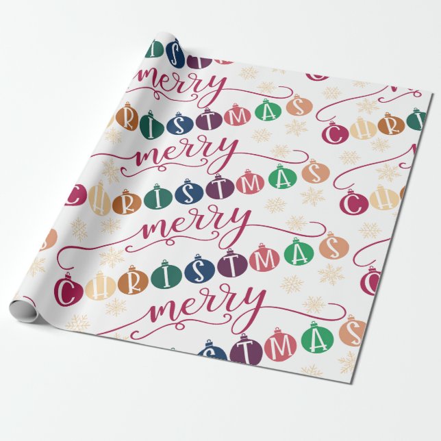 Merry Christmas Holiday Ornament Wrapping Paper (Unrolled)