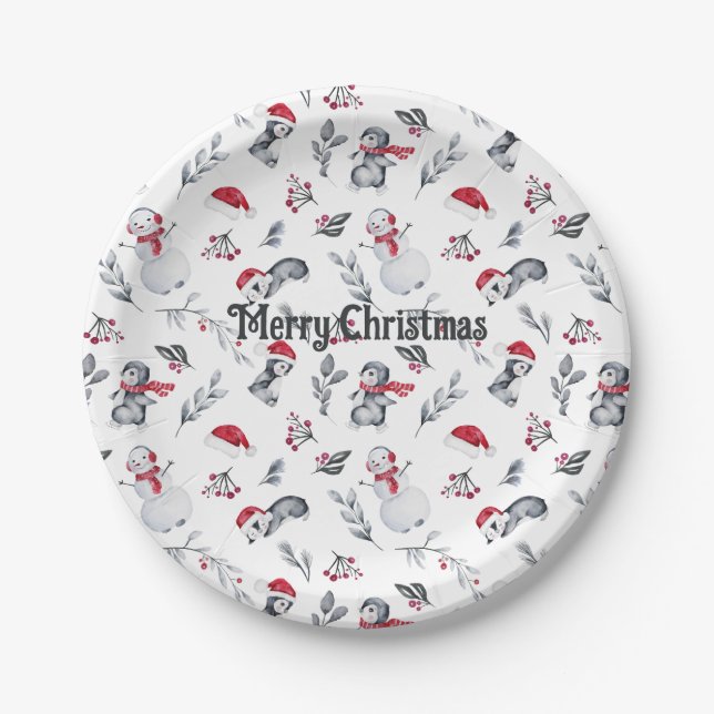 Merry Christmas Holiday Party Cute Whimsical Paper Plate (Front)