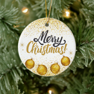 Merry Christmas Holiday Party Glitter Ceramic Tree Decoration