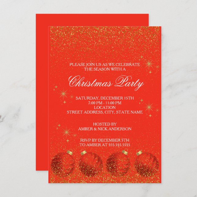Merry Christmas Holiday Party Glitter Invitation (Front/Back)