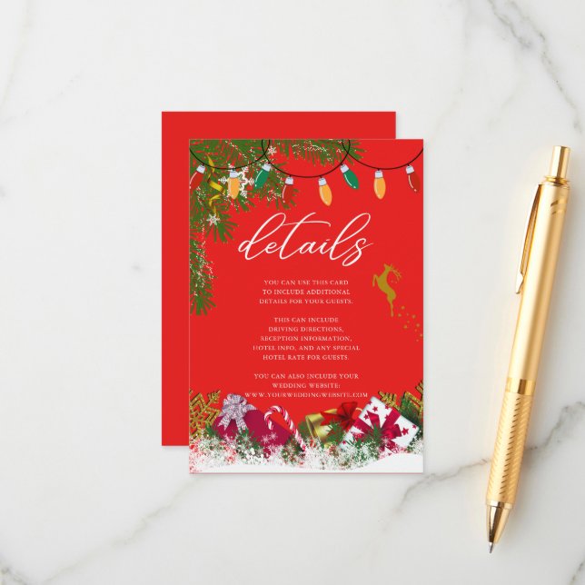 Merry Christmas Holiday Party Guest Details Enclosure Card (Front/Back In Situ)