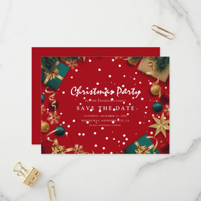 Merry Christmas Holiday Party Save The Date Invitation Postcard (Front/Back In Situ)