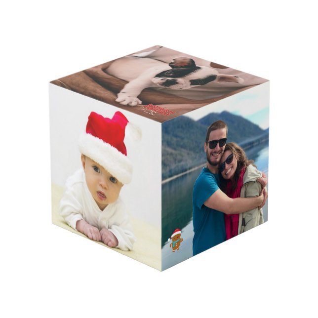 Merry Christmas Holiday Personalised Five Photo Cube (Front Angled)