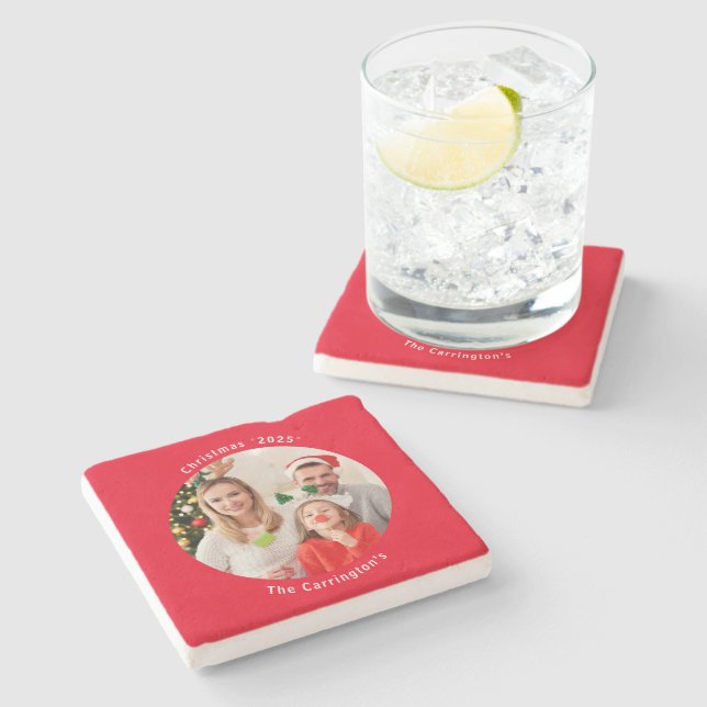 Merry Christmas Holiday Photo Customise Keepsake  Stone Coaster (Side)