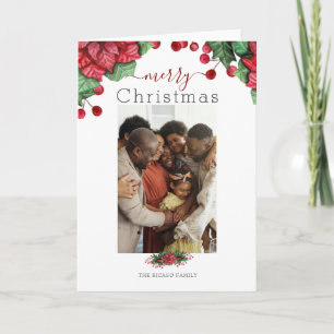 Merry Christmas Holiday Photo Floral Berry Card