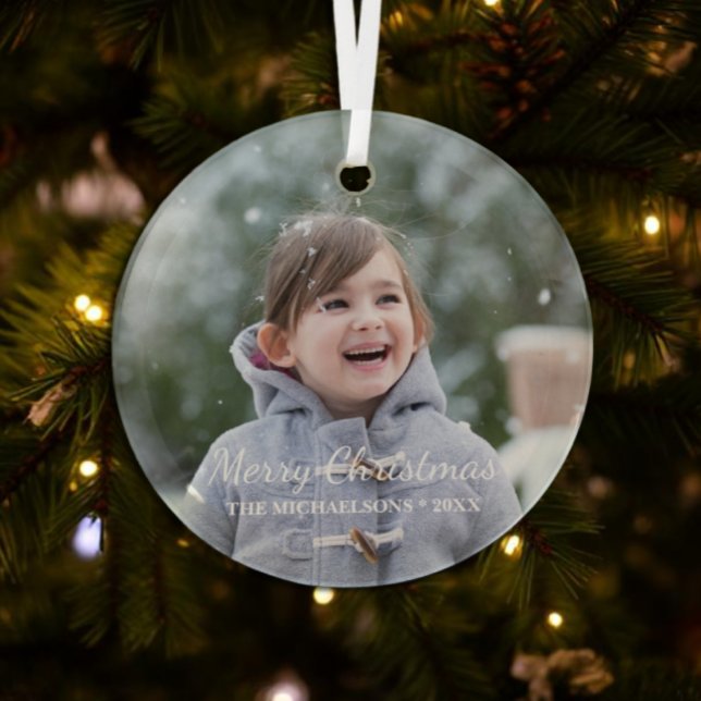 Merry Christmas Holiday Photo Glass Tree Decoration (Creator Uploaded)
