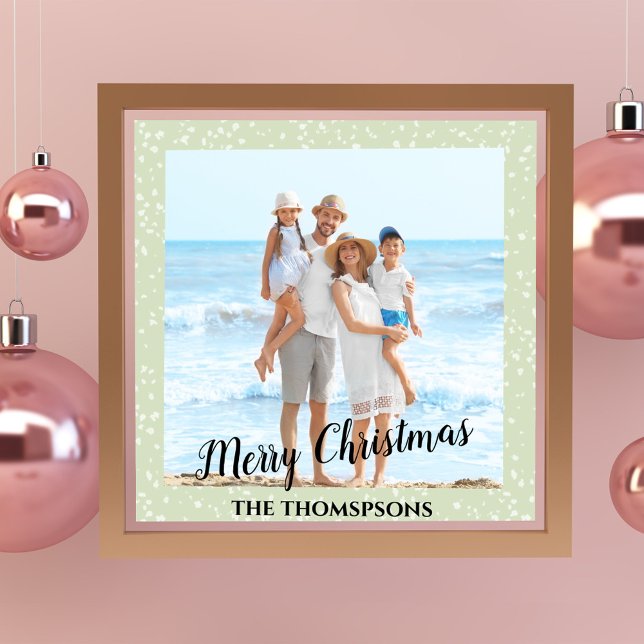 Merry Christmas Holiday Photo Green Calligraphy Poster (Merry Christmas calligraphy script whimsical photo poster )