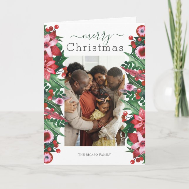 Merry Christmas Holiday Photo Holly Berry (Front)