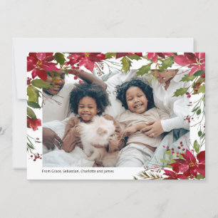 Merry Christmas Holiday Photo Poinsettia Flower Card