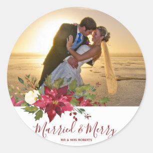 merry christmas holiday photo sticker label holly