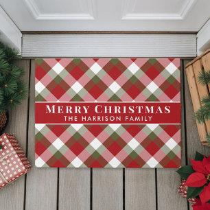 Merry Christmas Holiday Plaid Doormat
