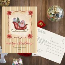 Merry Christmas Holiday Postcard | Vintage Sleigh