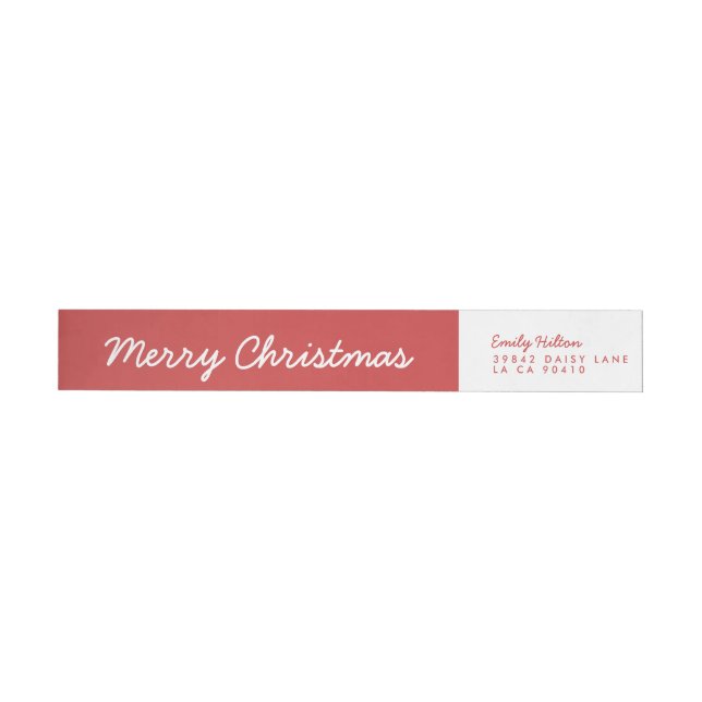 Merry Christmas Holiday Red Banner Address Wrap Around Label (Individual)