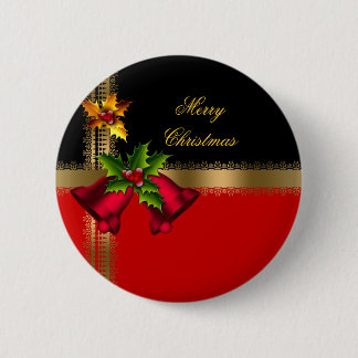 Merry Christmas Holiday Red Bells Black Gold 6 Cm Round Badge