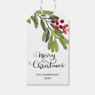 Merry Christmas Holiday Red Berries Holly Leaves Gift Tags