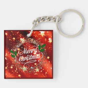 Merry Christmas, holiday red design Key Ring