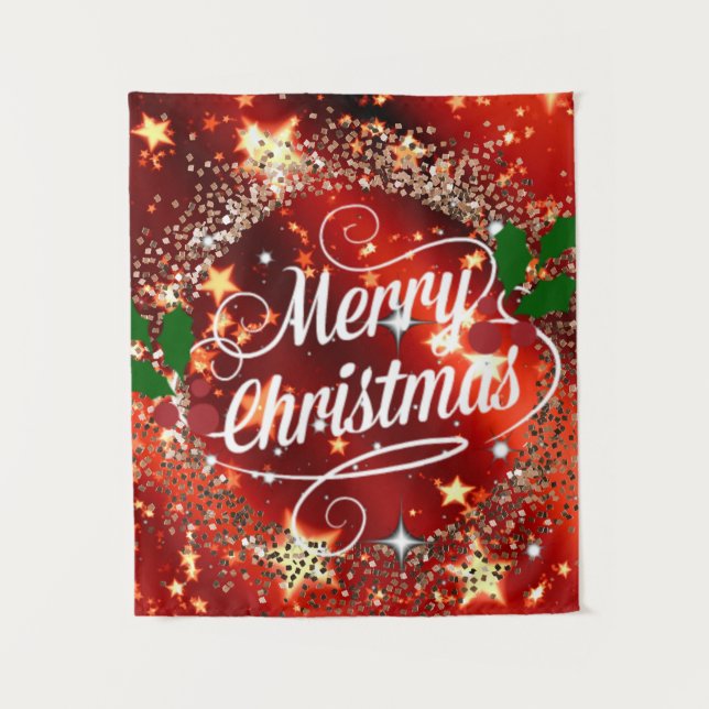 Merry Christmas, holiday red design Tapestry (Front)