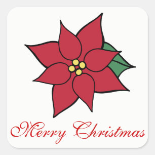Merry Christmas Holiday Red Poinsettia Stickers