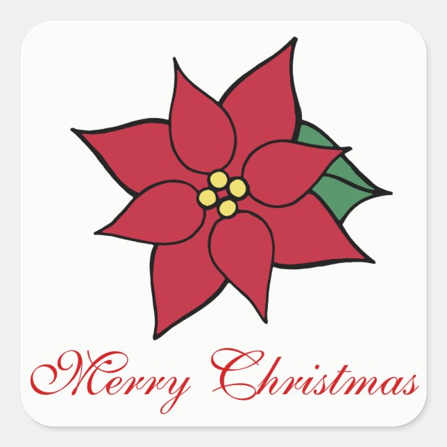 Merry Christmas Holiday Red Poinsettia Stickers (Front)