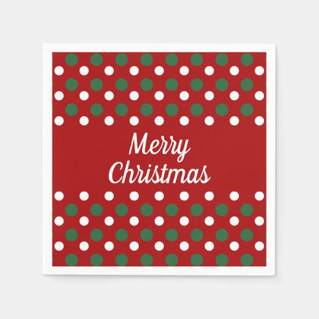 Merry Christmas Holiday Red Polka Dots  Napkin (Front)