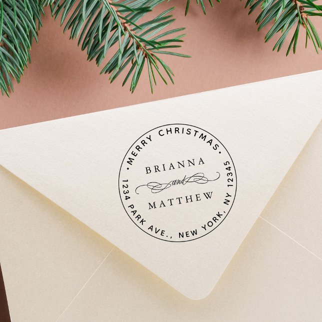 Merry Christmas Holiday Return Address Round Self-inking Stamp (Creator Uploaded)