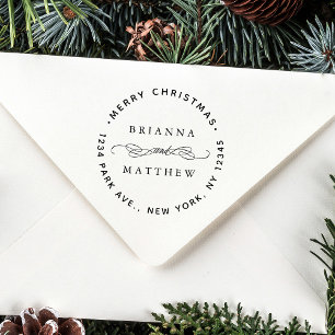 Merry Christmas Holiday Return Address Rubber Stamp