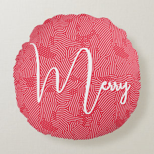 Merry Christmas Holiday Round Cushion