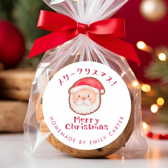 Merry Christmas Holiday Santa Cookie White Red Classic Round Sticker (Creator Uploaded)